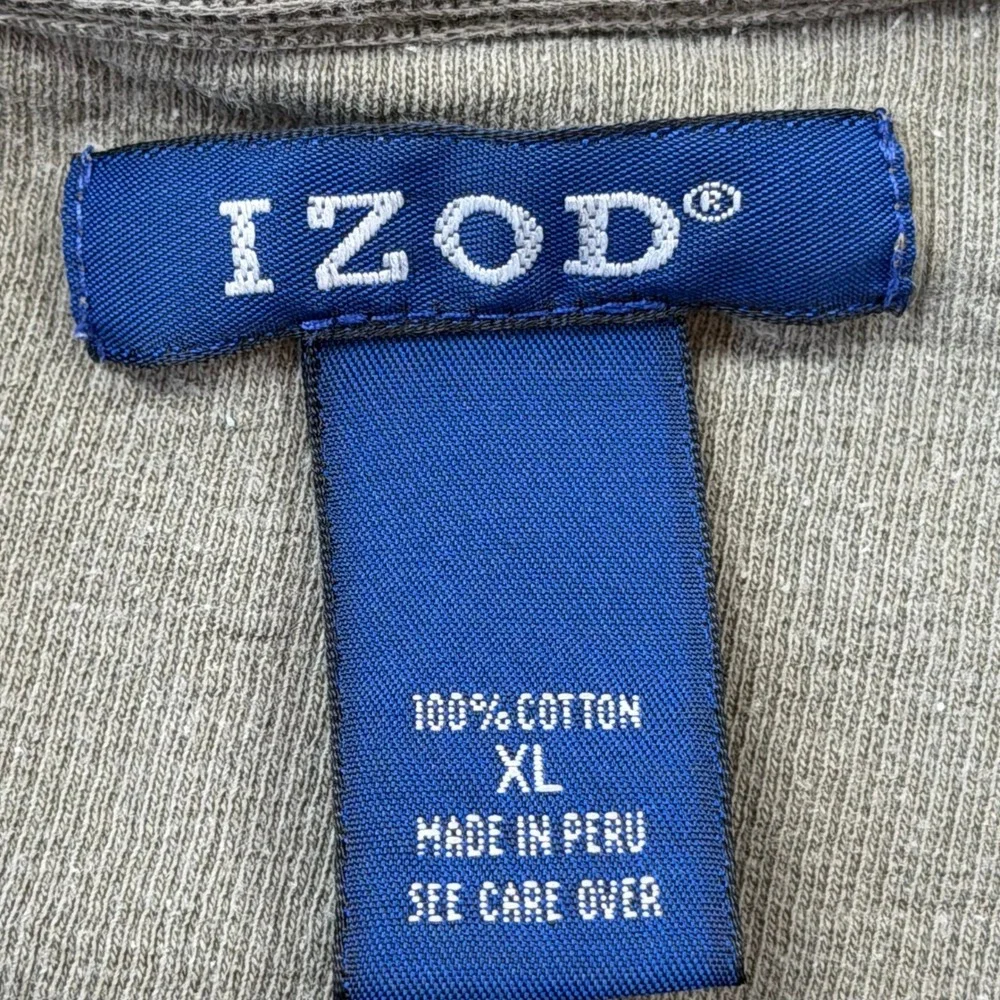 IZOD Waffle Knit Pullover Mens XL Sage Green Good Striped Shoulder Thermal